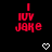 Red pixelated text 'I LUV JAKE' with a white heart symbol on black background, two identical frames side-by-side.