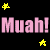 A split-frame contact sheet showing a static left frame with pink text and yellow stars on black background, paired with a right frame displaying four pixelated lip images in varying shades of red and pink.