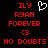 Red pixelated text on black background with white heart symbol, showing two identical static frames side-by-side.