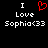 Pixelated text and a red heart symbol on black background, with 'I Love Sophia<33' repeated in two
