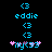 Pixel art icon with blue and pink text on black background showing 'eddie' above 'nyc93' with three blue '<3' symbols above the text.
