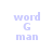 Four identical pixelated text-based icons arranged in a , each displaying 'word G man' with light purple lettering on white background