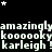 Black background with white pixelated text repeating 'amazinglyamazinglyamazinglyamazingly', 'koooookykooooookykooooooky', and 'karleigh !karleigh !karleigh !karleigh !' across three , scattered white stars