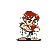 Pixel art animation of a martial artist in white uniform with red hair performing fighting moves against gray background.
