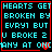 Four identical display cyan pixelated text on black background with red borders, each containing a small red heart symbol replacing part of the word 'ANY' in the final line