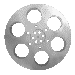 Six circular film reels with six holes each, arranged in two of three on a gray background
