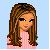 Pixelated character with long brown hair in pink striped top and black pants, displayed across multiple with text overlays on yellow backgrounds