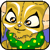 Pixelated yellow cartoon character with wide eyes, green necklace, and blue shoulder accents on a gray background.