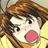 Pixelated static image of a cartoon character with brown hair, wide eyes, and an open mouth showing pink tongue against yellow background.