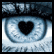 Static pixelated icon of a stylized eye with a black heart-shaped pupil on a blue-gray gradient background.