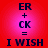Red and pink gradient background with dark blue text displaying 'ER + CK = I WISH' in four identical arranged in a