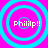 Four identical cyan concentric circles on a bright pink background, each containing the text 'Phillip!!' in white pixelated font.