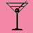 Pixelated pink background with black silhouettes of a martini glass, heart, and two stick figures alongside stylized text.