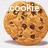 A single chocolate chip cookie image with text overlays, displayed in a