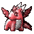 Red dragon-like creature with white horns and striped belly in various poses on gray background.