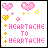 Pixelated icon with pink and yellow heart shapes, plus signs, and text reading HEARTACHE TO HEARTACHE on white background.