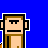 Pixel art animation of a monkey holding pumpkins with text bubbles, set against blue and black backgrounds.
