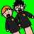 Two pixelated figures in black uniforms with yellow badges stand side-by-side against a green background, one with orange hair and the other with dark hair.