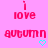 Pixelated pink background with repeated 'i love autumn' text and cyan hearts, some frames showing heart animation.