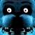 Pixelated blue face with large black eyes, white pupils, and light blue cheeks against a dark background.