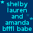 A blue background displays repeated text 'shelby lauren and amanda bffl babe' with varying star placements, some letters marked by asterisks.