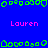 Blue background with green pixelated border patterns and pink text reading 'Lauren' repeated across the image.