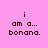 Pixelated text 'i am a... banana.' on pink background with cyan rectangular overlays shifting across the text.