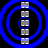 Four identical blue circular patterns with gray rectangular elements arranged vertically on a black background.