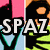 Pixelated character with black hair and orange eyes, wearing green clothing against a pink background with white text "SPAZBEAN".