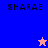 Pixelated text "SHARAE" appears on four colored quadrants with two star symbols in different positions and colors.