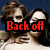 A four- of pixelated images with overlaid text: red "Back off" in top-left, purple "This is mine" in top-right, cyan "Forever" in bottom-left, and empty bottom-right