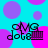 Pixelated text 'OMG dotu' with a purple bar chart icon on cyan background with pink and purple circles.