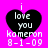 Black heart-shaped icon with white text on bright pink background, displaying 'i love you kameron 8-1-09' in pixelated font.