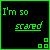 Green-bordered black square icon with 'I'm so scared' text and four small squares in bottom-right corner, showing animation variations of yellow underline on 'scared'.