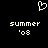 Pixelated white heart symbol above two identical text blocks reading 'summer' and ''08' on black background.