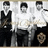 Pixelated black-and-white image of three people in formal attire with text overlays reading 'BROS' and 'ROCK!' on a dark background.