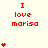 Red pixelated text "I love marisa" appears with varying numbers of red heart symbols on a light background, with a gray rectangle partially visible on the right edge.