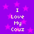 Purple background with pink stars and yellow text reading "I Love My Couz" in four identical quadrants.