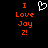 Pixelated orange text 'I Love Joy 2!' on black background with white heart symbol above text.