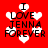 Red background with white heart shapes and black text reading "I LOVE JENNA FOREVER" in four identical quadrants.