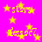 A static image with a bright pink background filled with yellow stars and repeated text elements in yellow pixelated font.