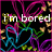 Pixelated icon with black background, colorful heart outlines, and text reading 'I'm bored so i made this icon! YAY!' in white.