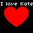 Red heart shapes and repeated text 'I love Kate' on a black background with pixelated text and heart outlines.