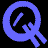 Two side-by-side frames of a pixelated blue Q icon with internal stick-figure elements on black background, showing slight animation variation between left and right frame.