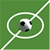 Animated contact sheet showing six frames of a soccer ball animation on a green field with white lines, transitioning to a yellow and red striped flag.