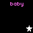 Black background with four pink 'baby' text instances and three star icons in white, light gray, and dark gray.