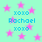 Cyan background with pink stars and blue text reading 'xoxo Rachael xoxo' repeated in four identical sections.
