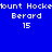 Blue background with white pixelated text reading "Mount Hockebount Hockey" and "Berard 15", featuring red gradient effects on the lower-left and upper-right sections.