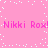 Pink background with white pixelated dots and repeated 'Nikki Rox!' text in pink, animated as falling particles.