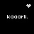 Black background with white pixelated text and symbols: four instances of 'kaaarli.' arranged in a , one heart symbol at top center, two starburst patterns at top right and bottom center